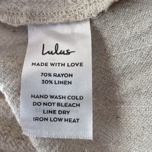 Lulus Beige Linen Blend Smocked Wide-Leg Jumpsuit Size XS Boho Euro Chic W Belt - Picture 10 of 11